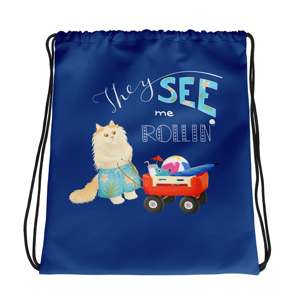 ‘Wagon’ Blue Drawstring Bag