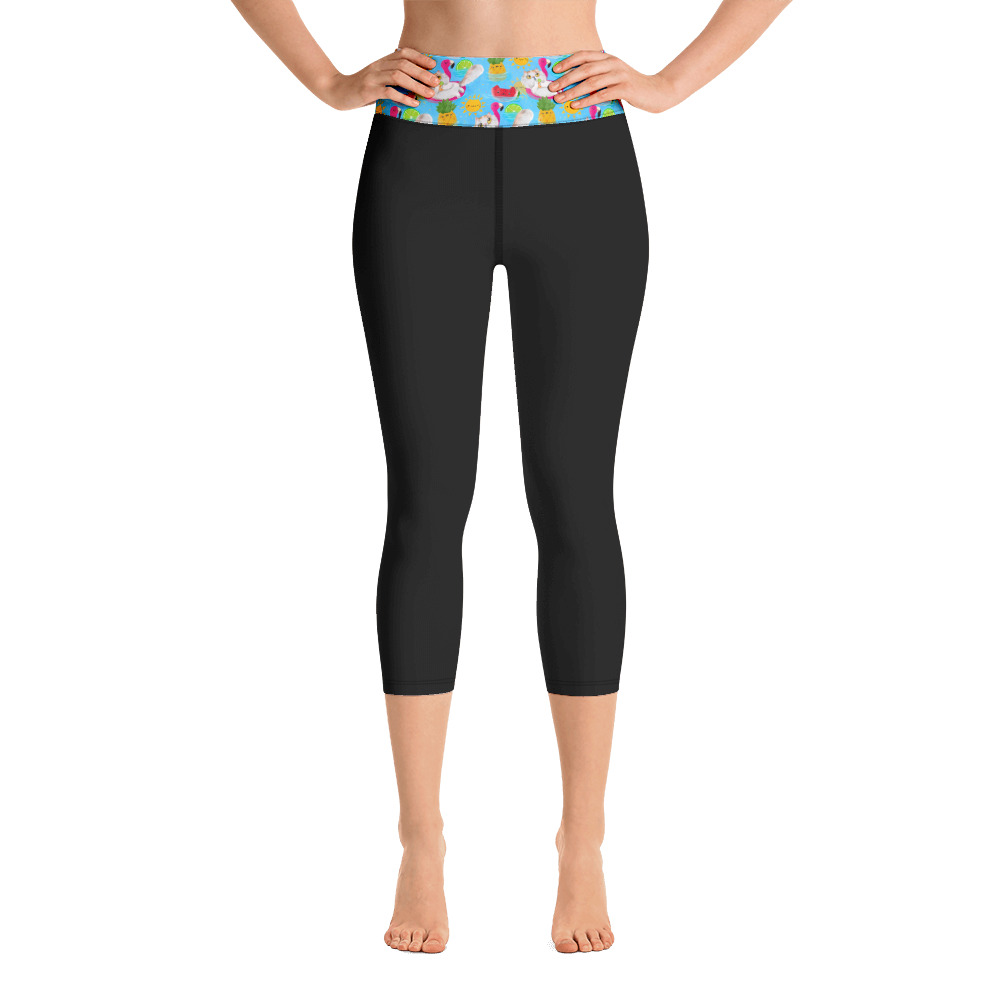 Pool Party Yoga Capri Leggings (Black)